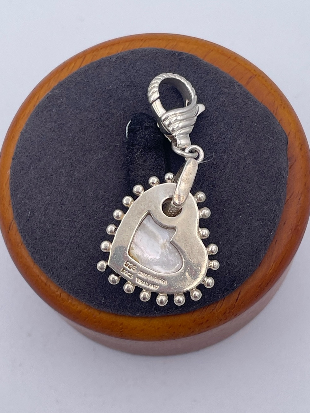 Judith Ripka Mother of Pearl Heart Charm Pendant 925 Sterling Silver CZ Thailand - Picture 3 of 7